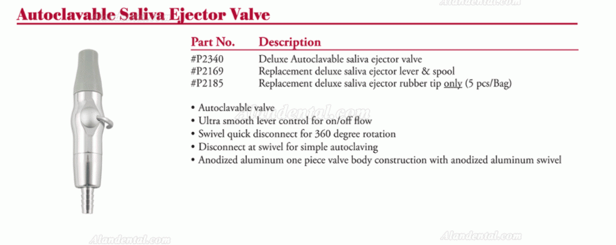 TPC Deluxe Autoclavable High Vacuum Valve Short Long Autoclavable Saliva Eieetor Valve